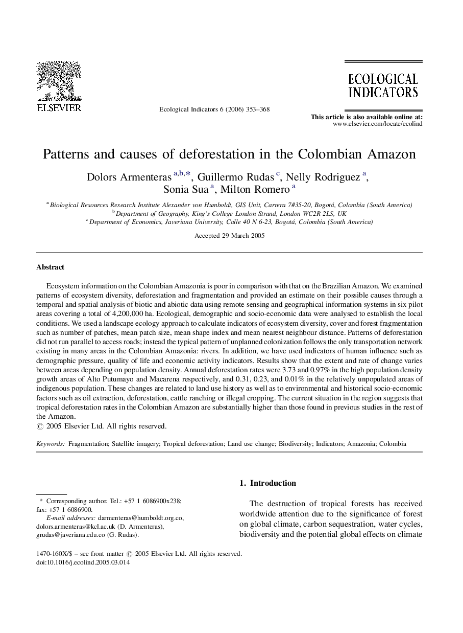 Patterns and causes of deforestation in the Colombian Amazon