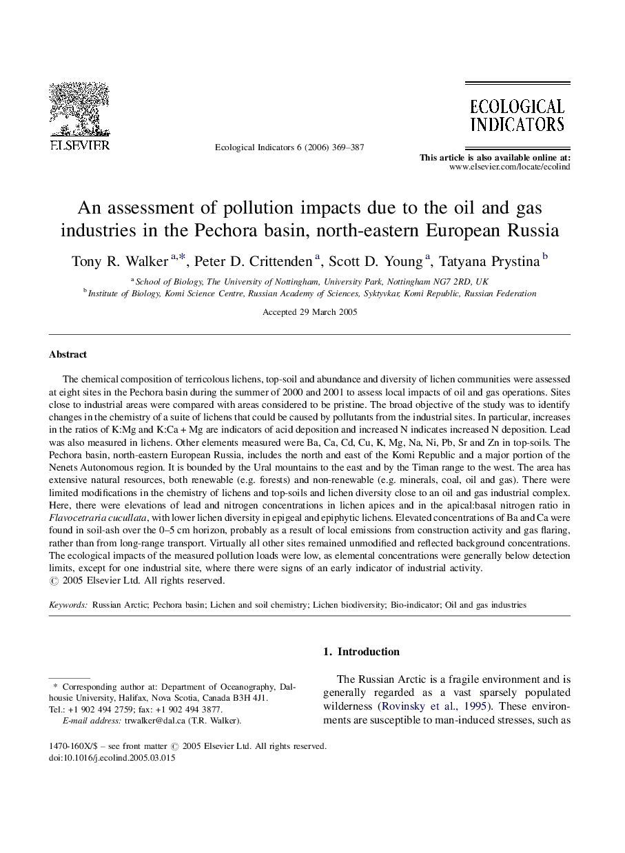 An assessment of pollution impacts due to the oil and gas industries in the Pechora basin, north-eastern European Russia