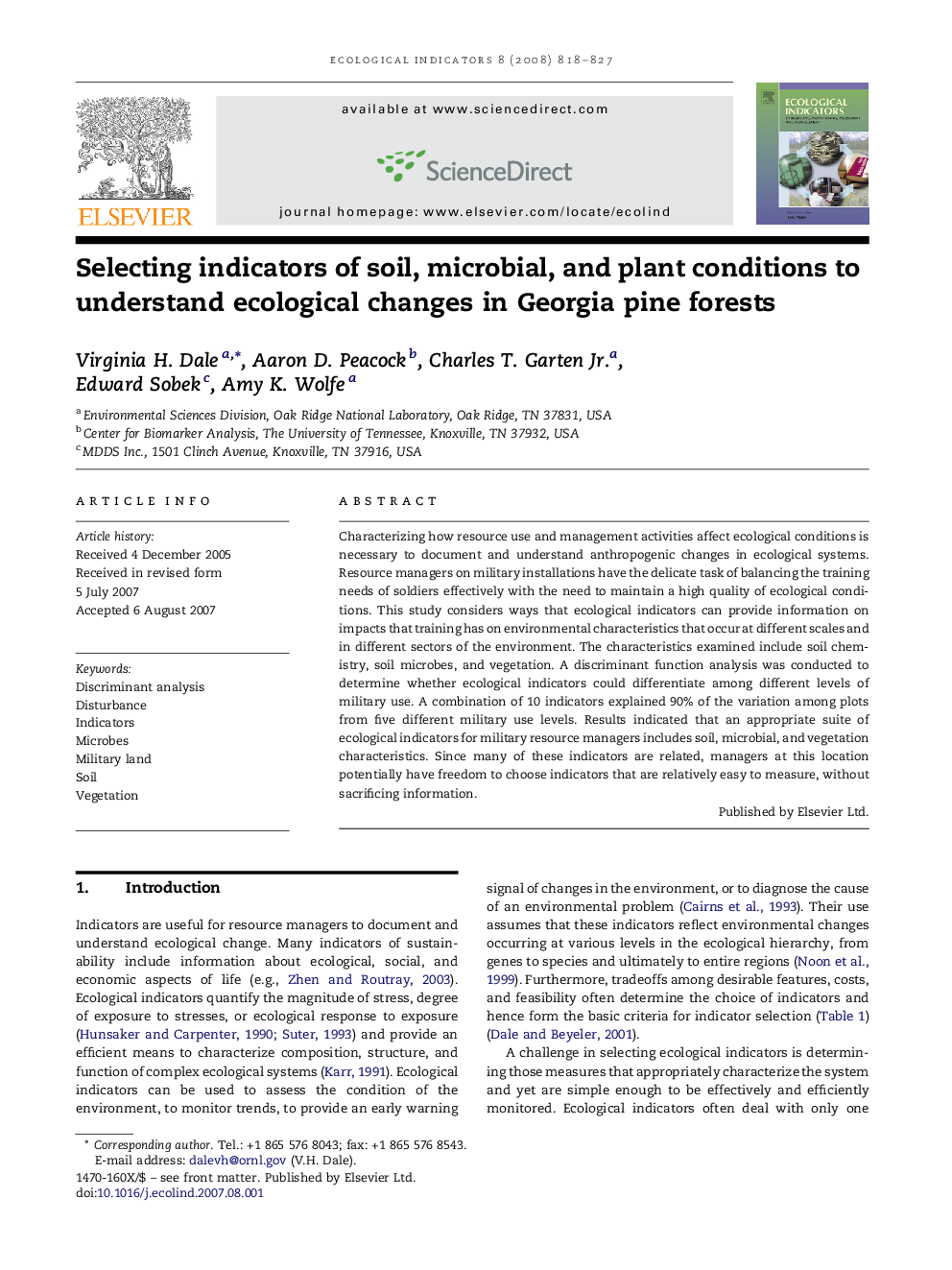 Selecting indicators of soil, microbial, and plant conditions to understand ecological changes in Georgia pine forests