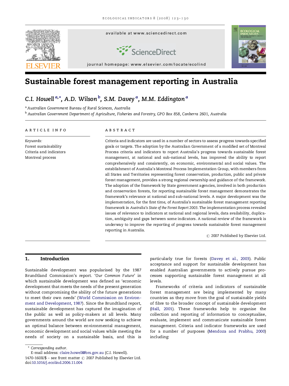 Sustainable forest management reporting in Australia