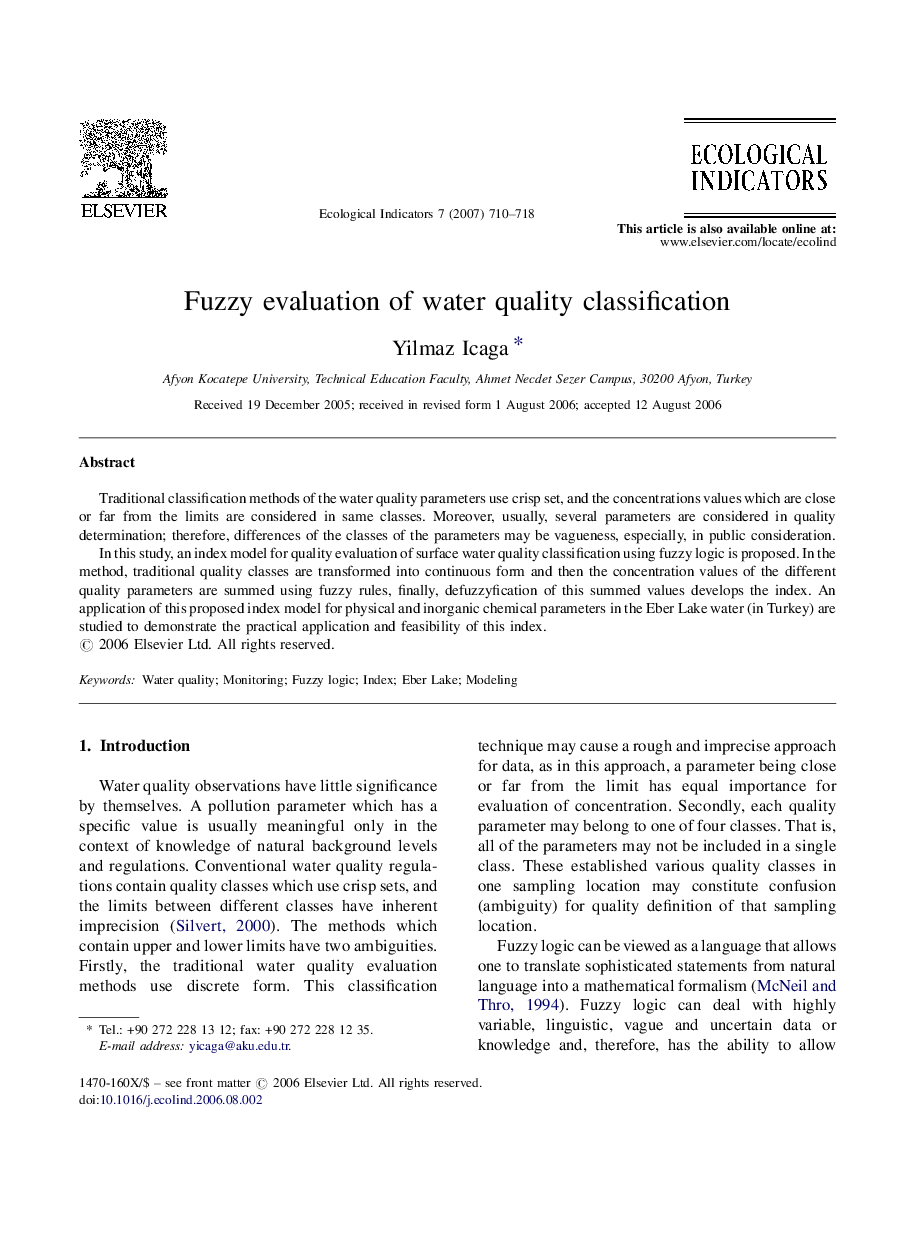 Fuzzy evaluation of water quality classification