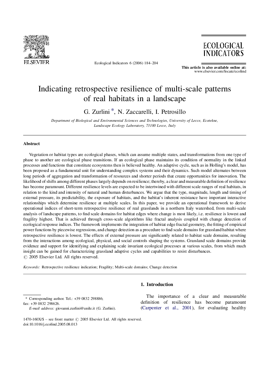 Indicating retrospective resilience of multi-scale patterns of real habitats in a landscape