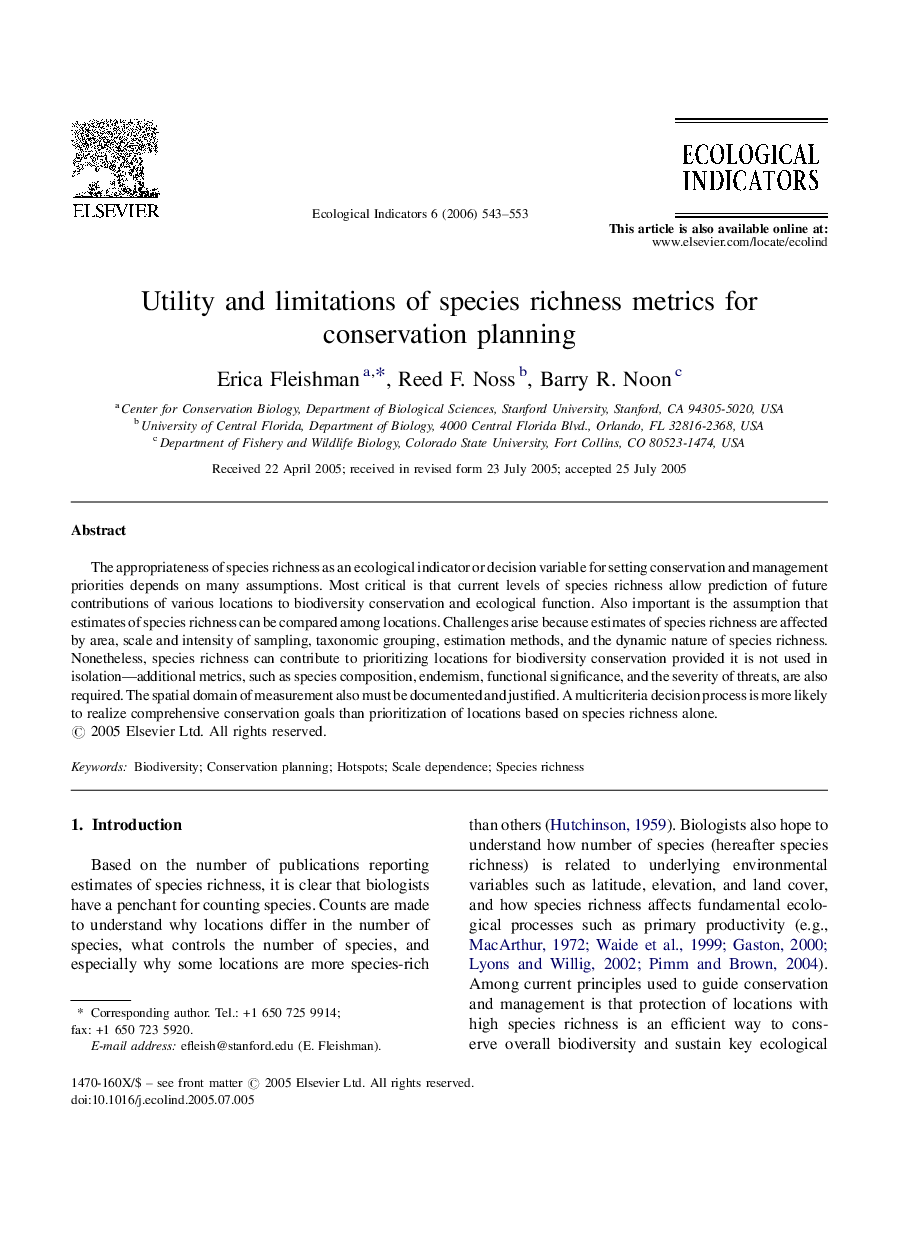 Utility and limitations of species richness metrics for conservation planning