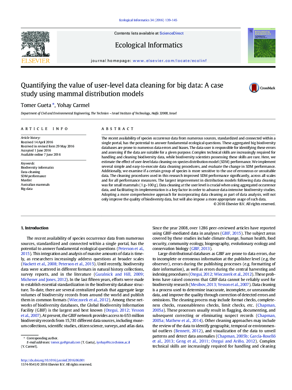 Quantifying the value of user-level data cleaning for big data: A case study using mammal distribution models