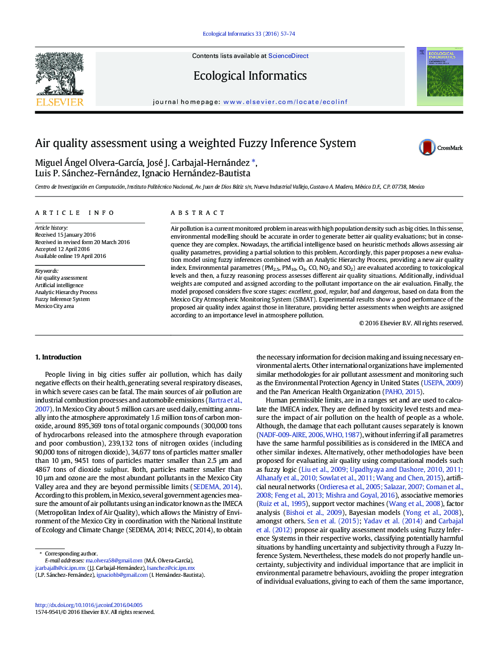 Air quality assessment using a weighted Fuzzy Inference System