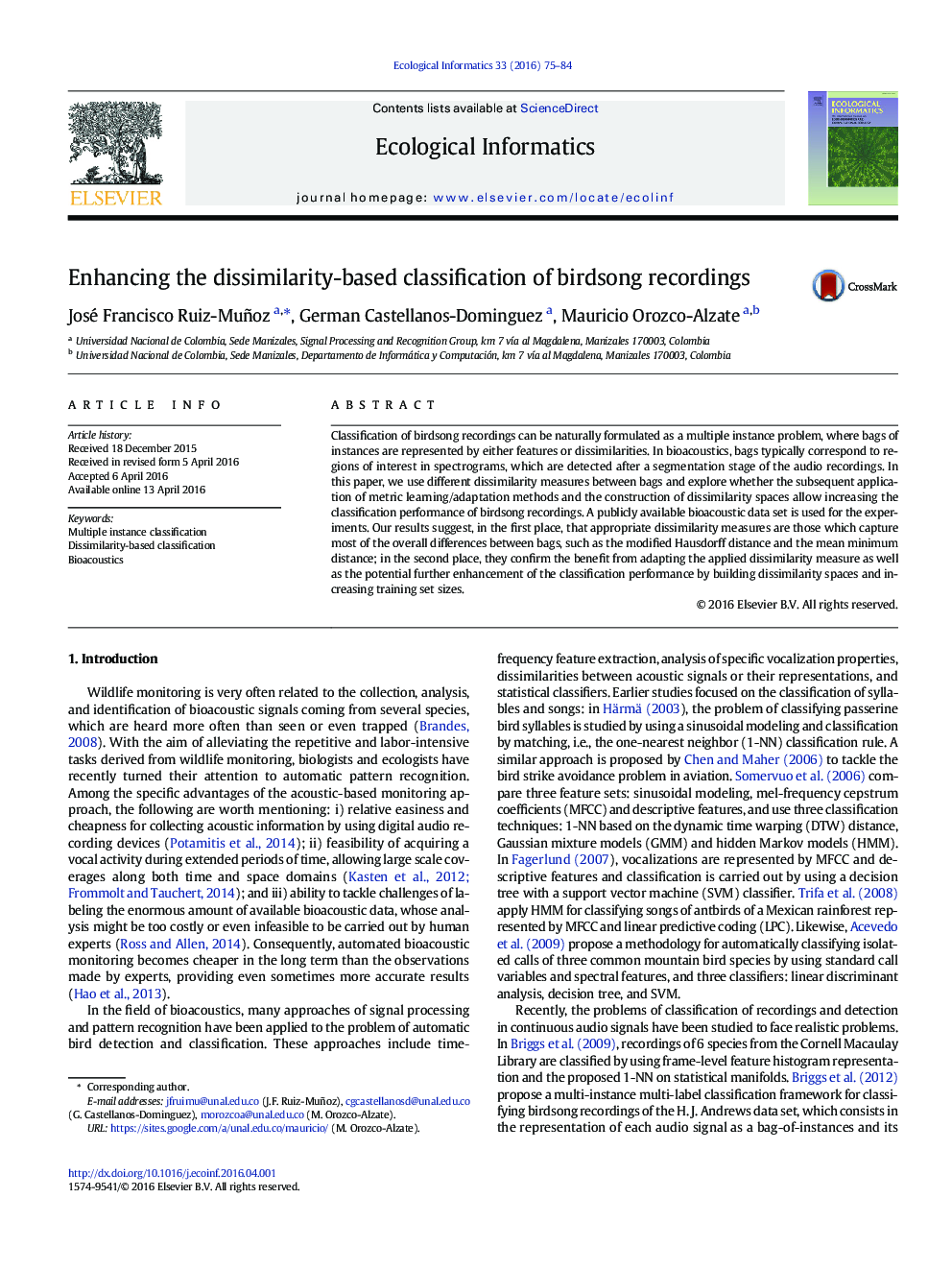 Enhancing the dissimilarity-based classification of birdsong recordings