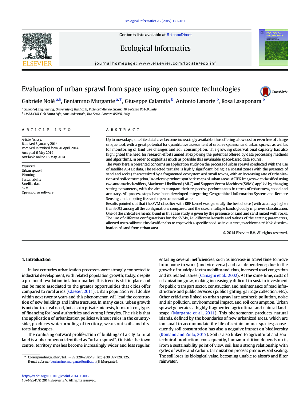 Evaluation of urban sprawl from space using open source technologies