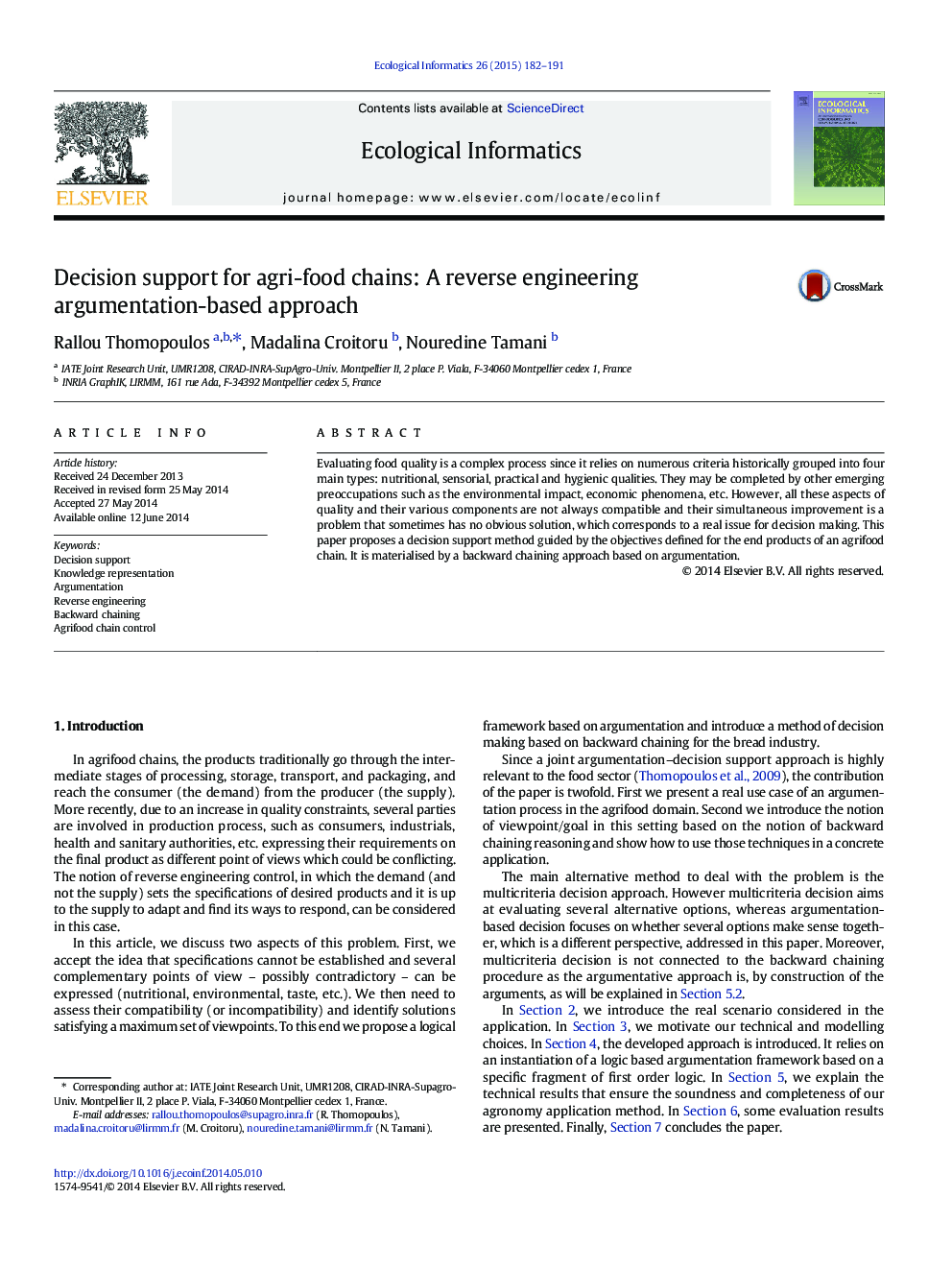 Decision support for agri-food chains: A reverse engineering argumentation-based approach