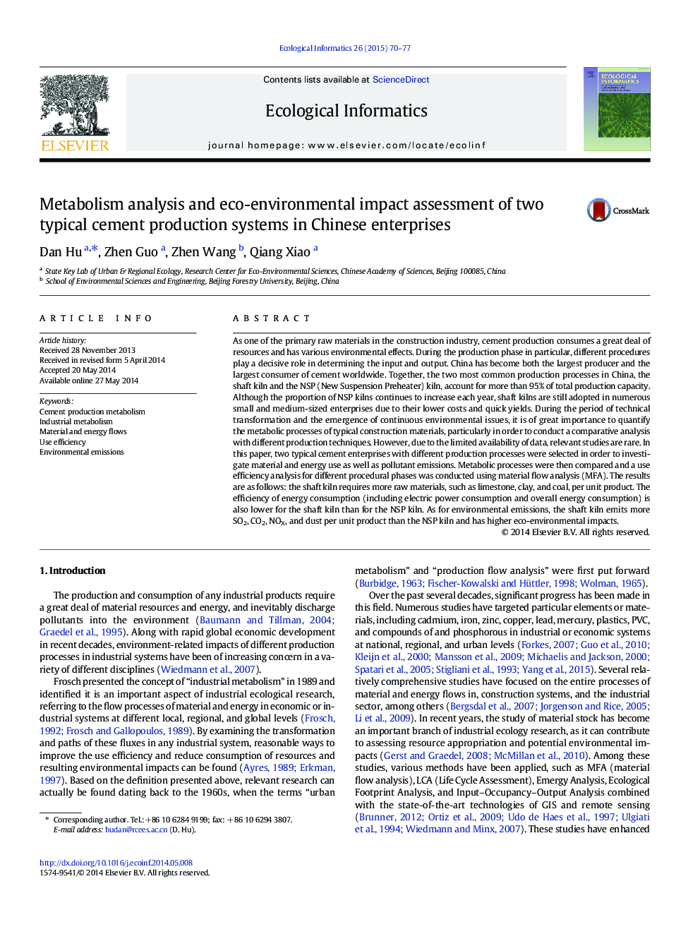 Metabolism analysis and eco-environmental impact assessment of two typical cement production systems in Chinese enterprises