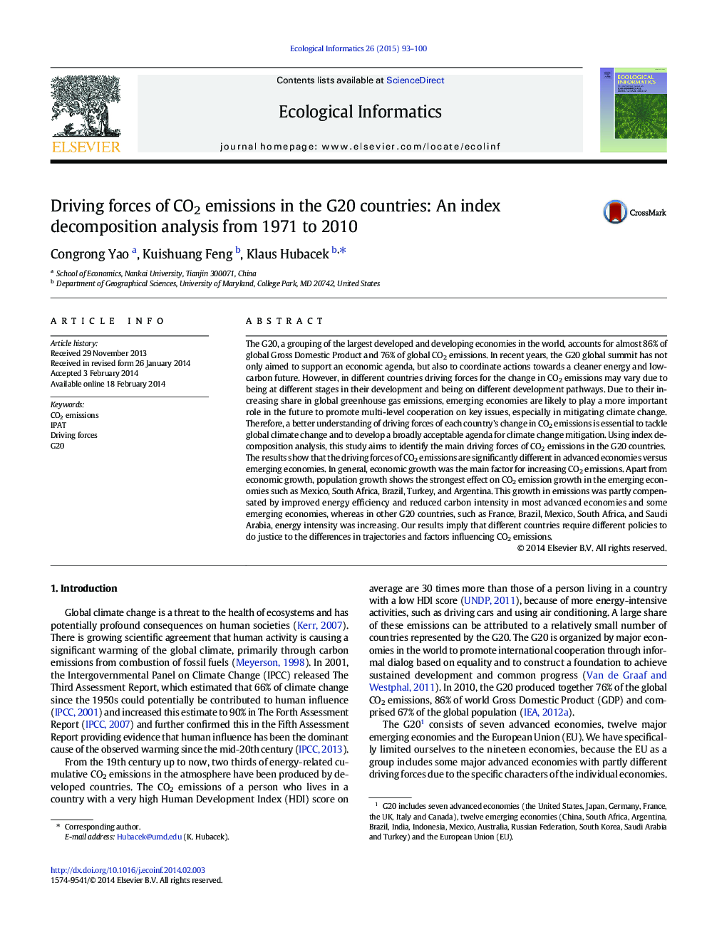 Driving forces of CO2 emissions in the G20 countries: An index decomposition analysis from 1971 to 2010