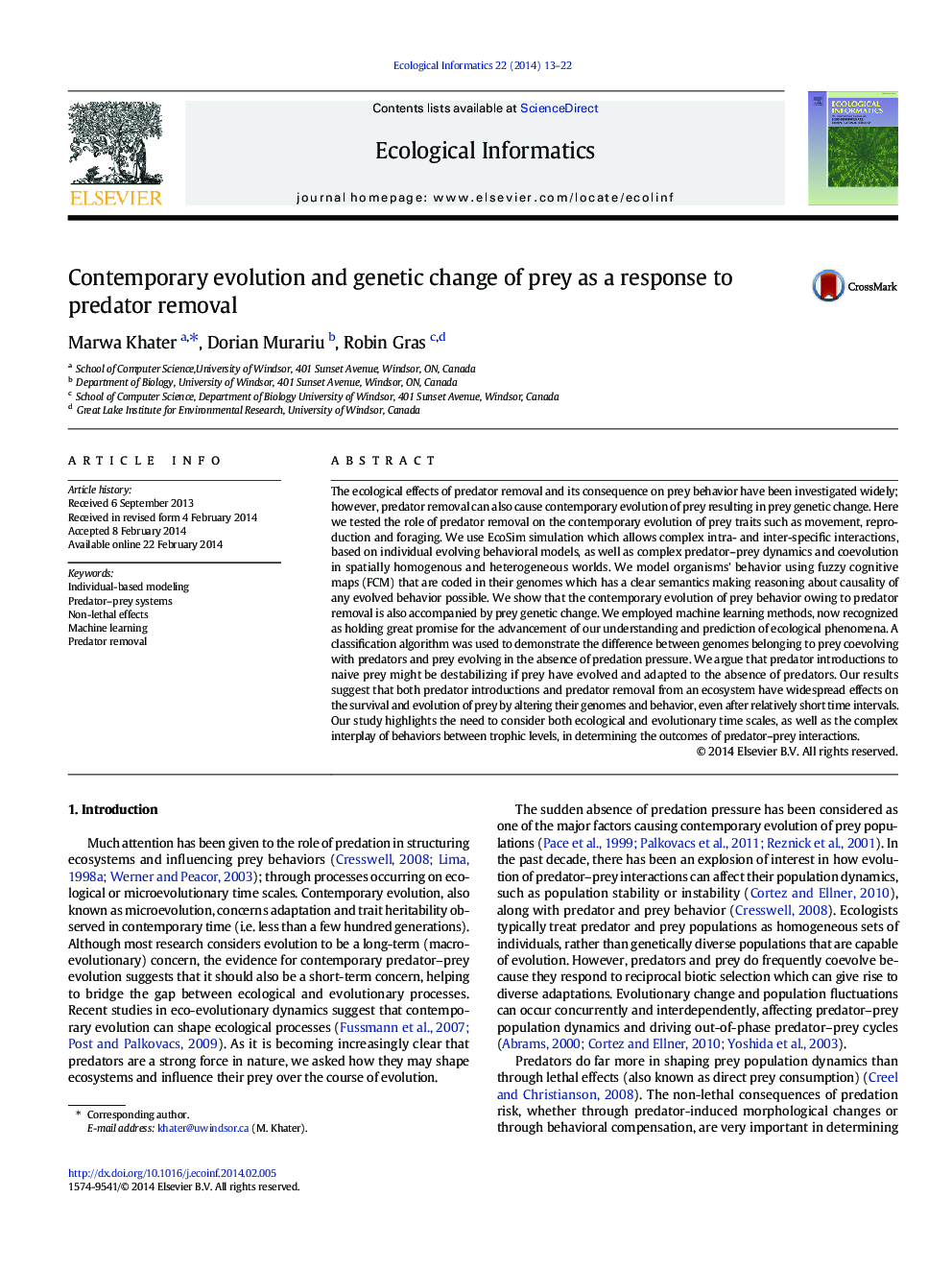 Contemporary evolution and genetic change of prey as a response to predator removal