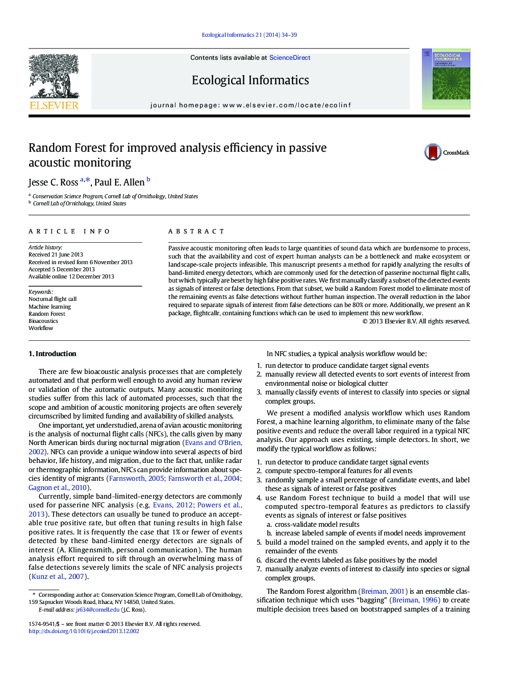 Random Forest for improved analysis efficiency in passive acoustic monitoring