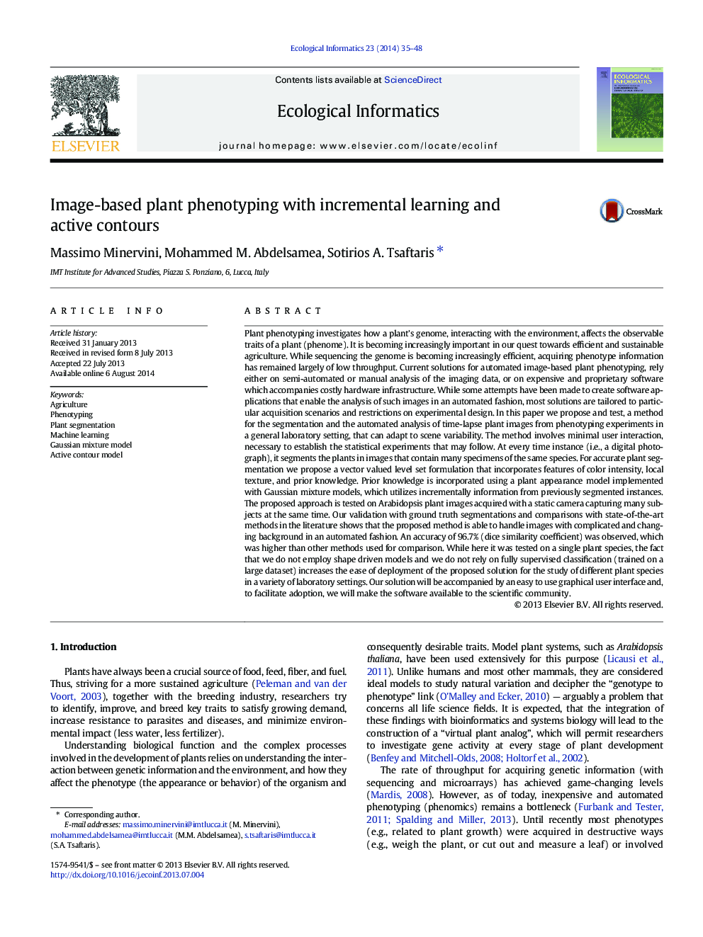 Image-based plant phenotyping with incremental learning and active contours