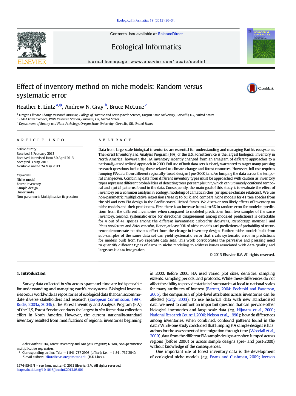 Effect of inventory method on niche models: Random versus systematic error