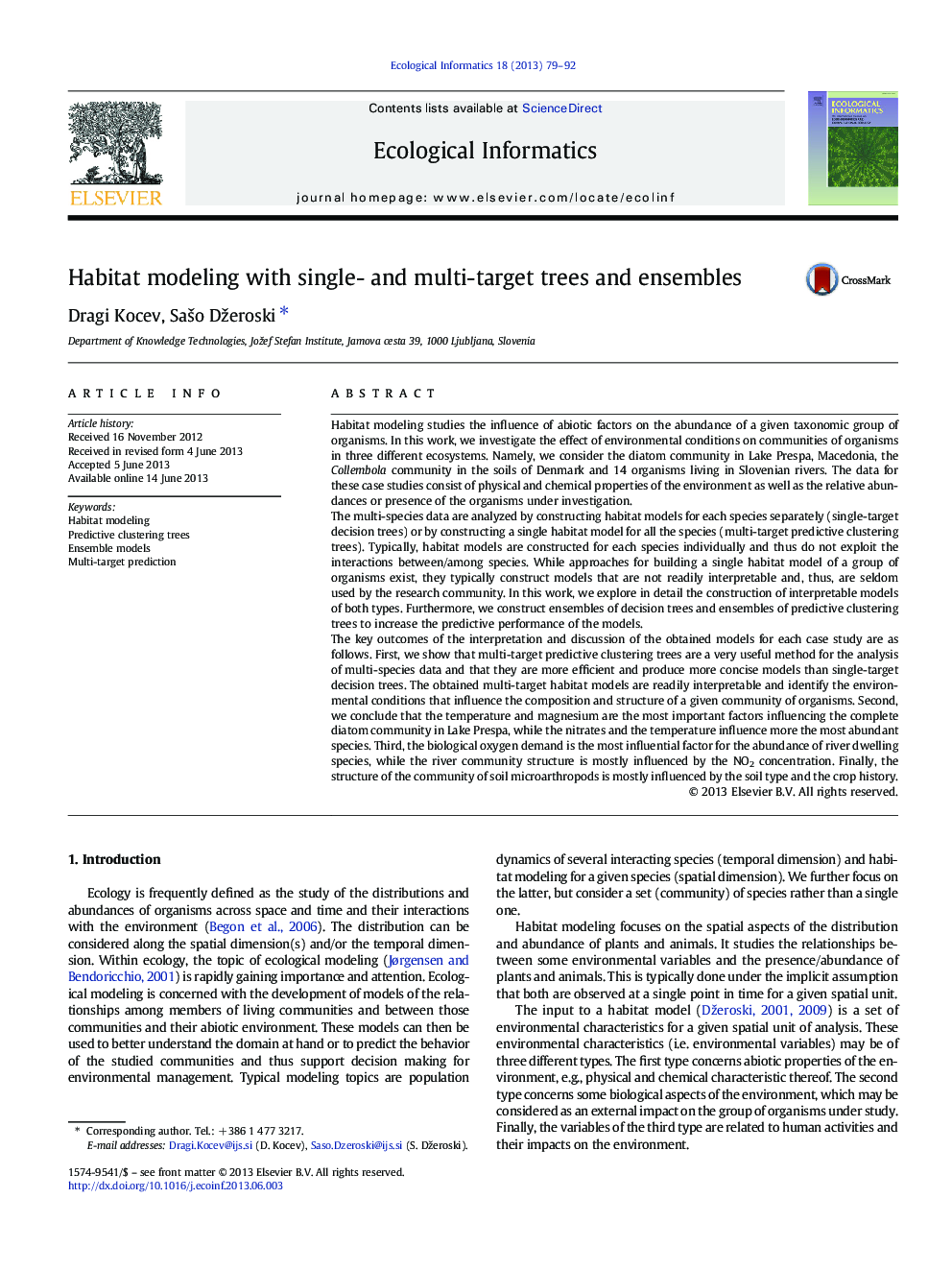 Habitat modeling with single- and multi-target trees and ensembles