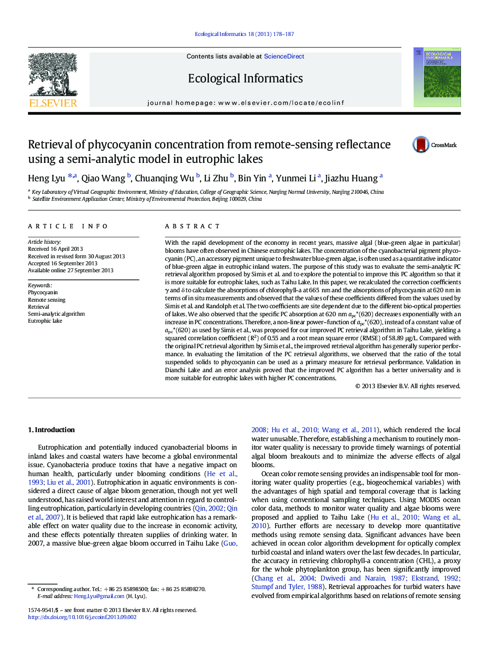 Retrieval of phycocyanin concentration from remote-sensing reflectance using a semi-analytic model in eutrophic lakes