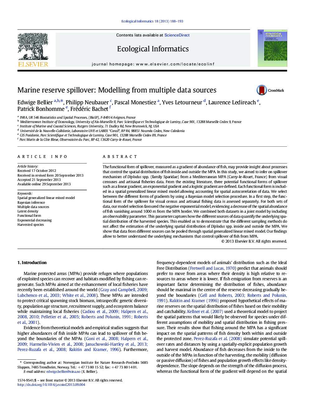 Marine reserve spillover: Modelling from multiple data sources