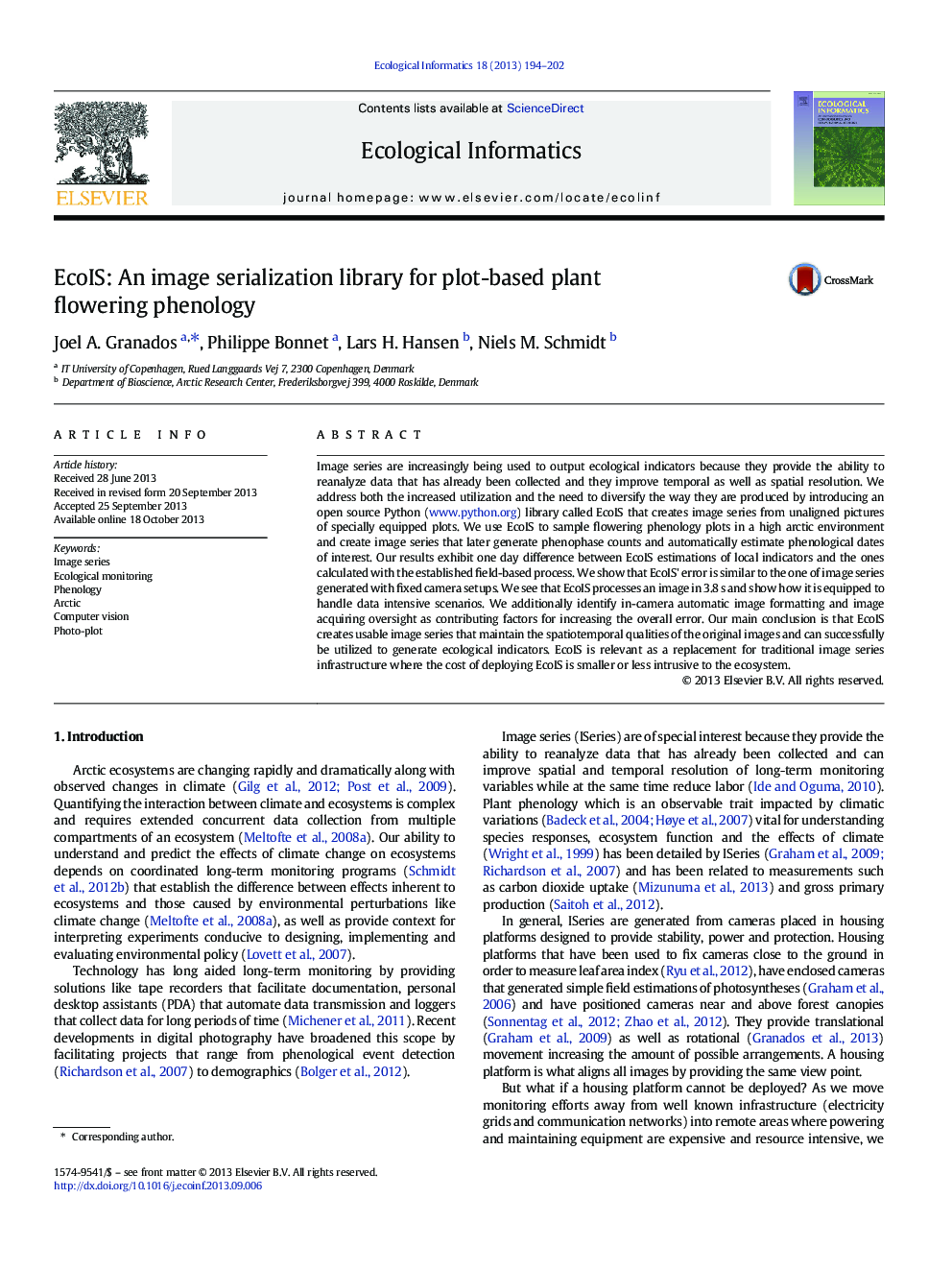 EcoIS: An image serialization library for plot-based plant flowering phenology