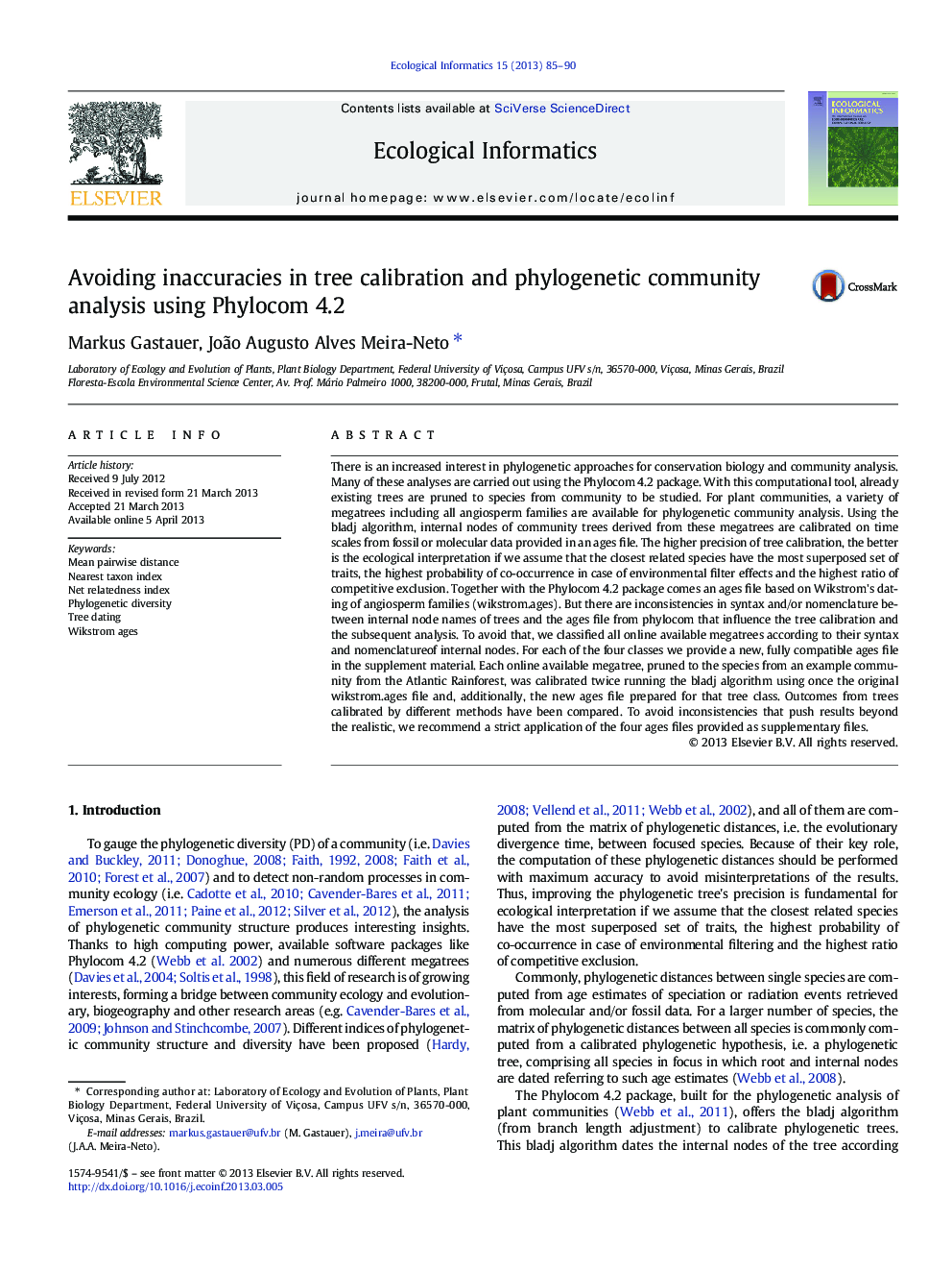 Avoiding inaccuracies in tree calibration and phylogenetic community analysis using Phylocom 4.2