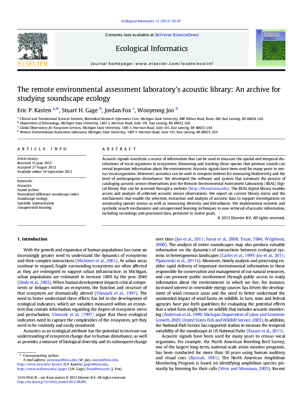 The remote environmental assessment laboratory's acoustic library: An archive for studying soundscape ecology