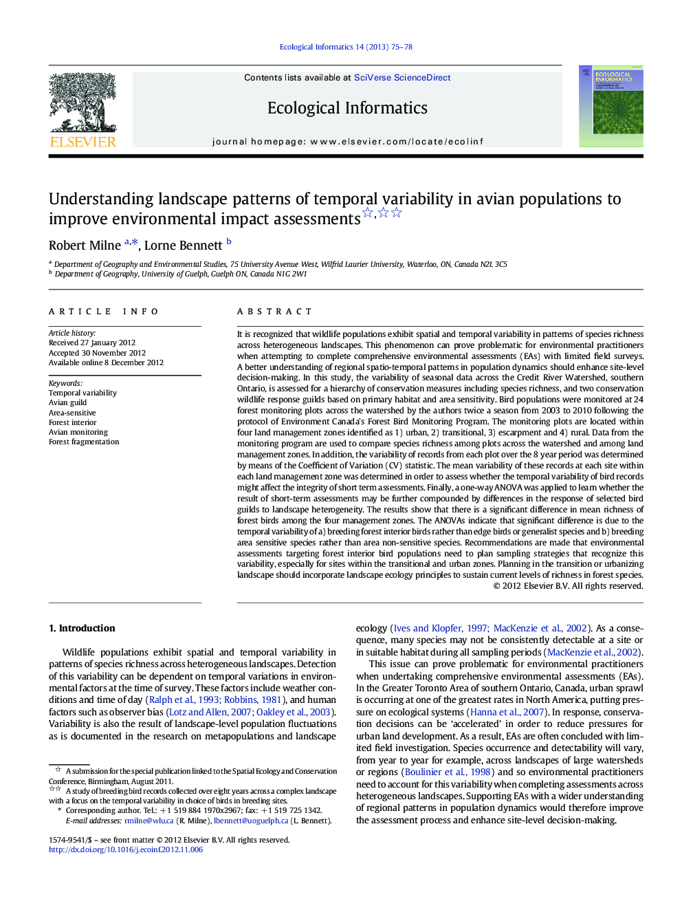 Understanding landscape patterns of temporal variability in avian populations to improve environmental impact assessments 