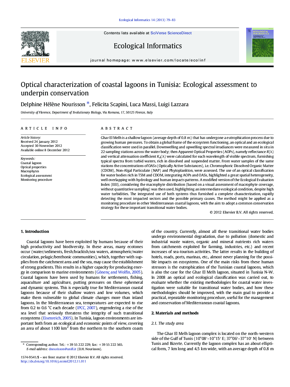 Optical characterization of coastal lagoons in Tunisia: Ecological assessment to underpin conservation