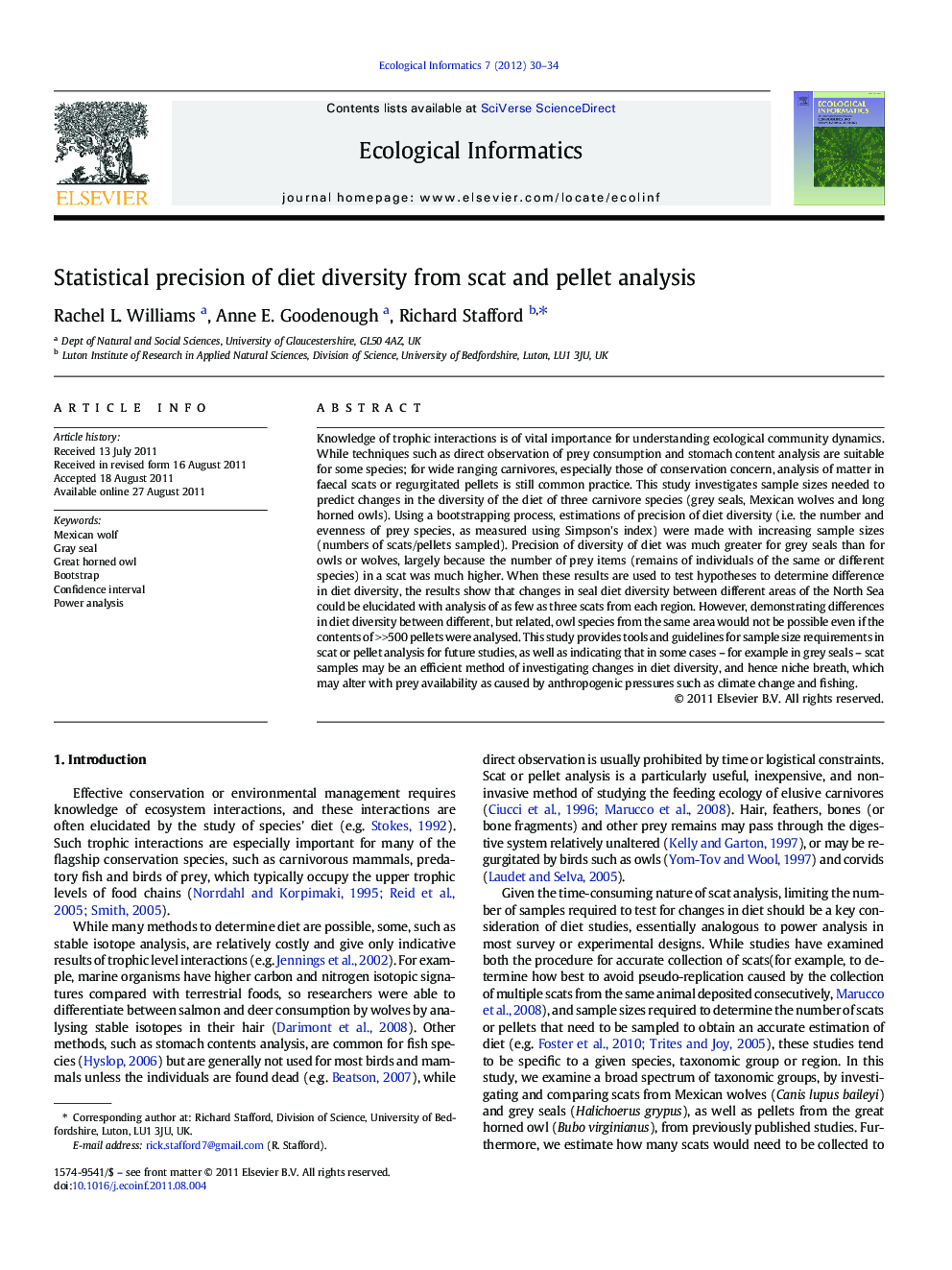 Statistical precision of diet diversity from scat and pellet analysis