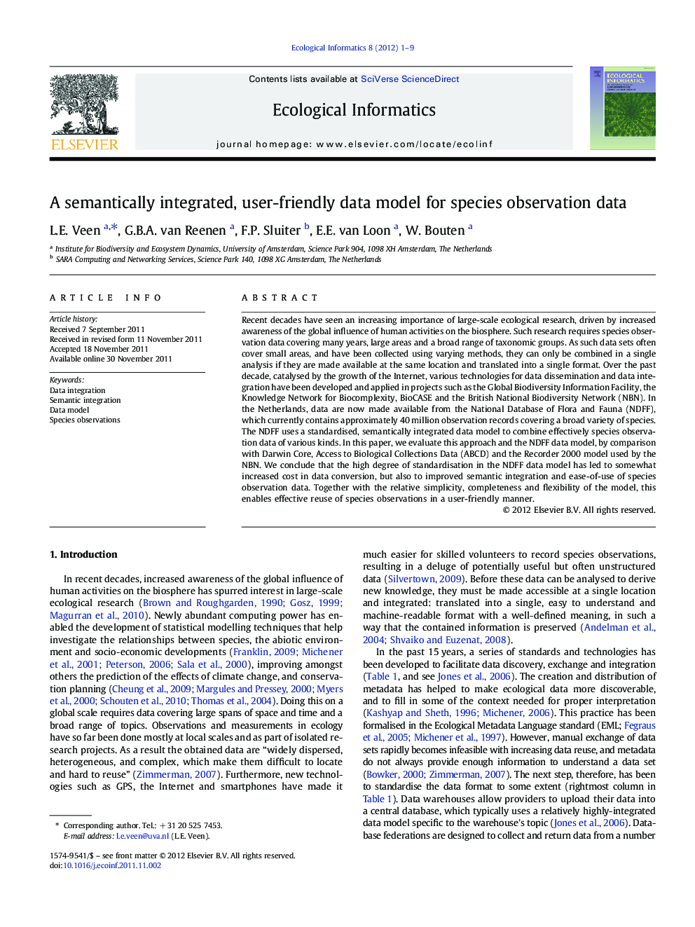 A semantically integrated, user-friendly data model for species observation data