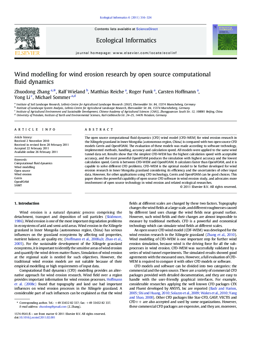 Wind modelling for wind erosion research by open source computational fluid dynamics