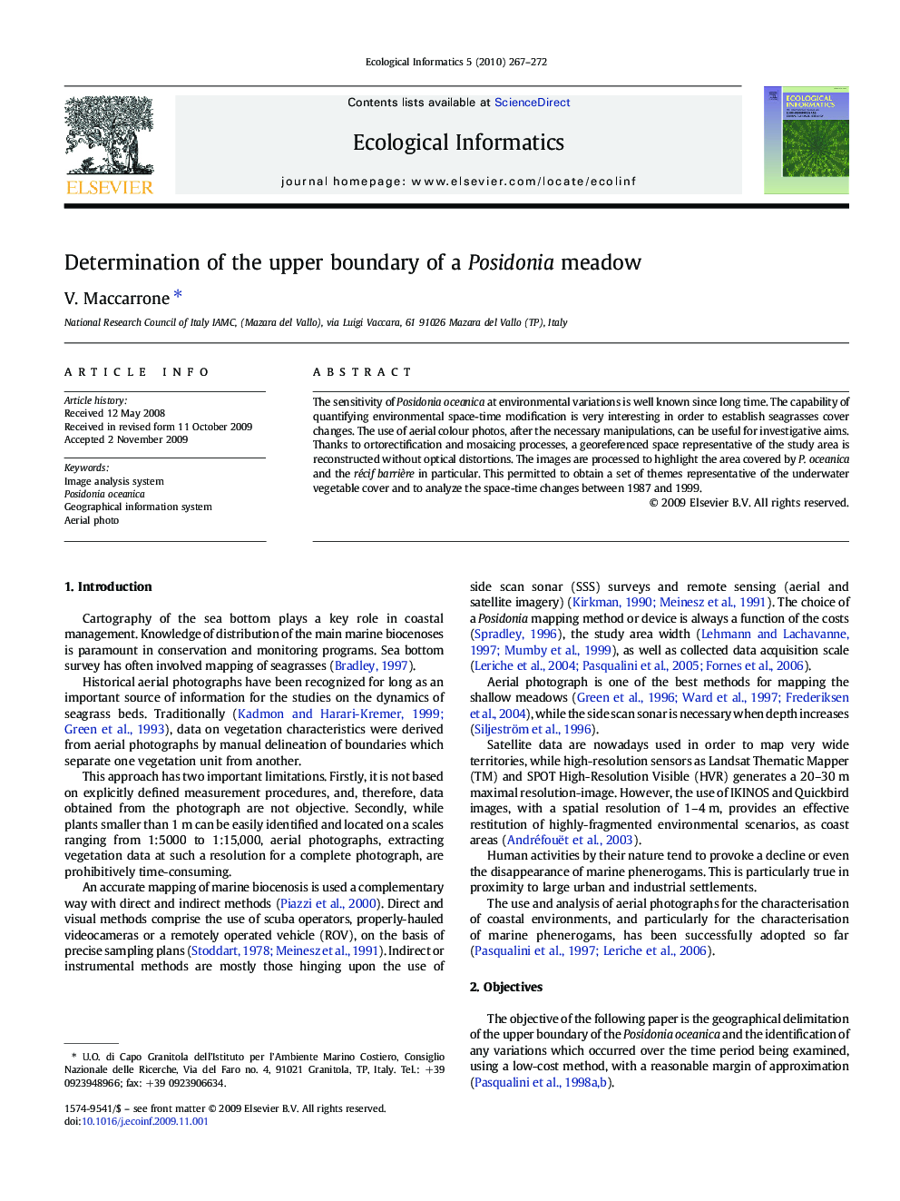 Determination of the upper boundary of a Posidonia meadow