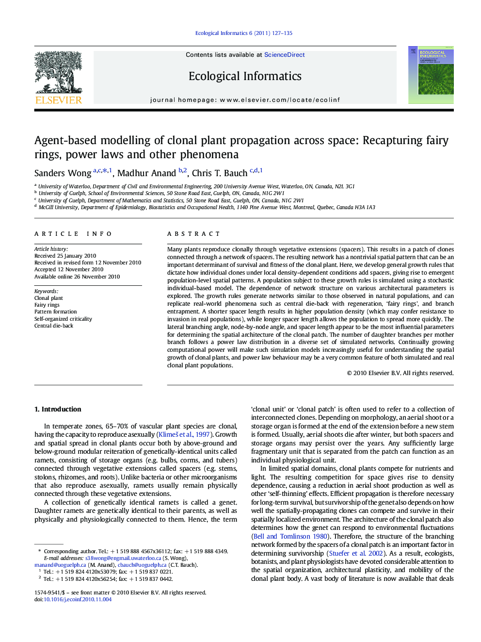 Agent-based modelling of clonal plant propagation across space: Recapturing fairy rings, power laws and other phenomena