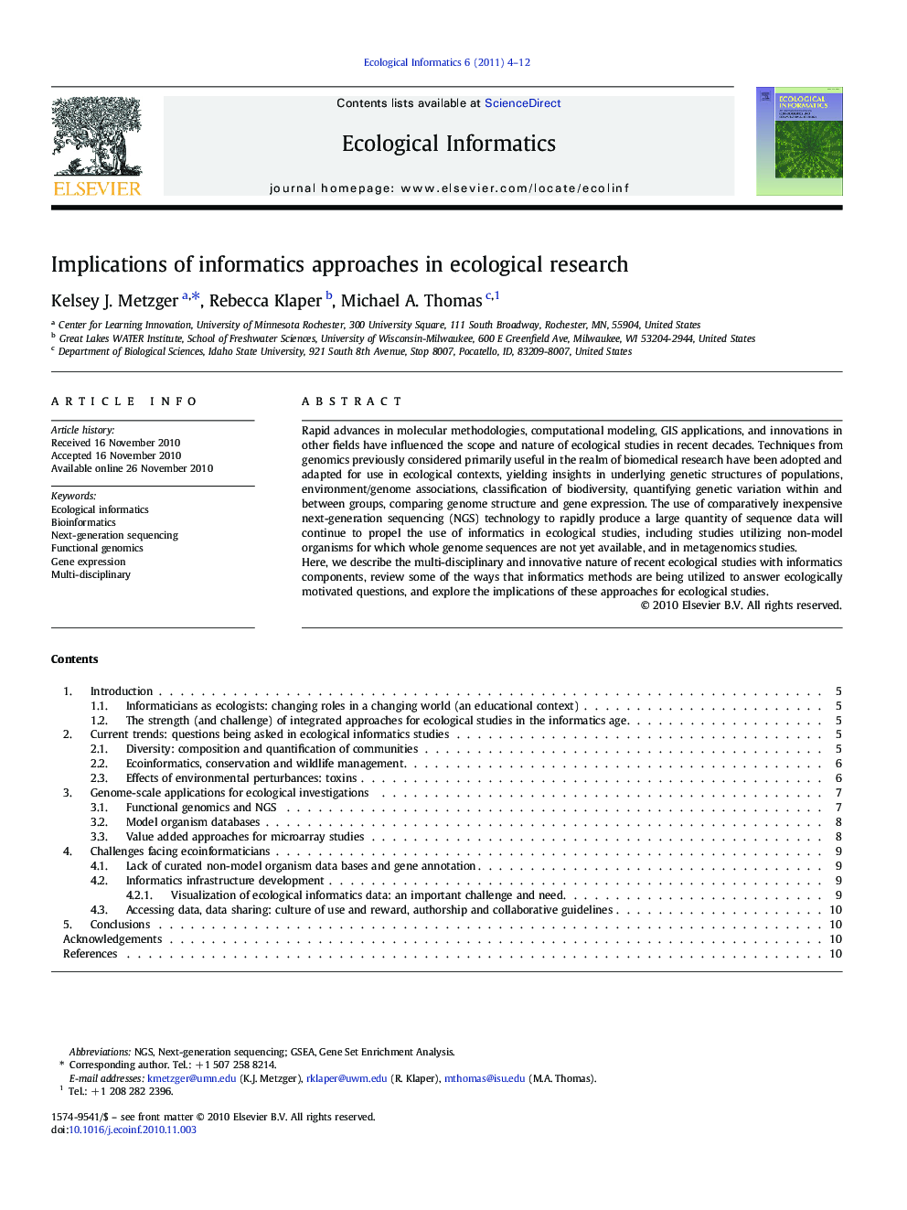 Implications of informatics approaches in ecological research