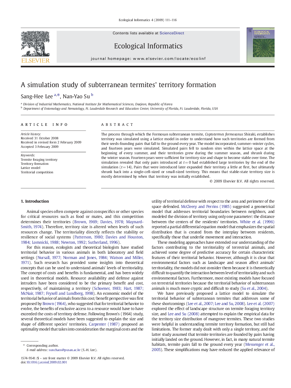 A simulation study of subterranean termites' territory formation