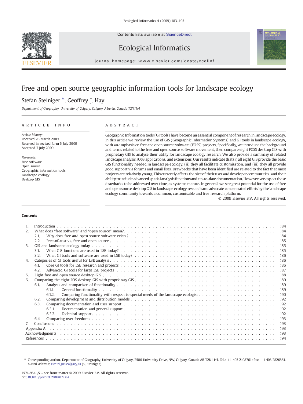 Free and open source geographic information tools for landscape ecology