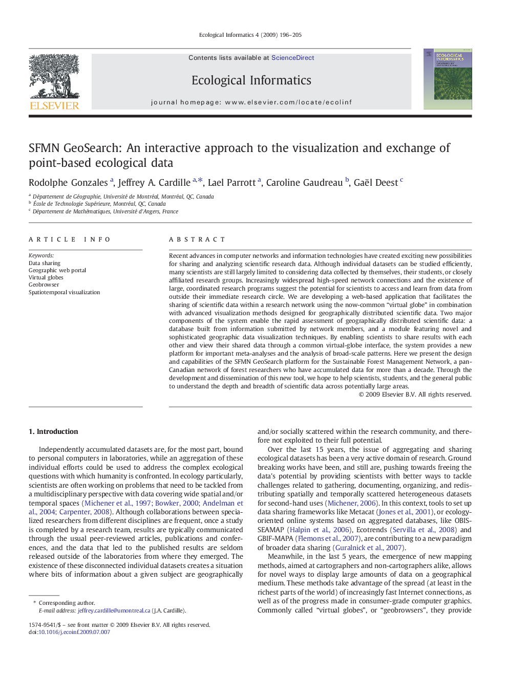 SFMN GeoSearch: An interactive approach to the visualization and exchange of point-based ecological data