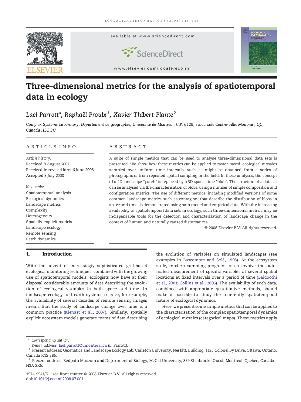 Three-dimensional metrics for the analysis of spatiotemporal data in ecology