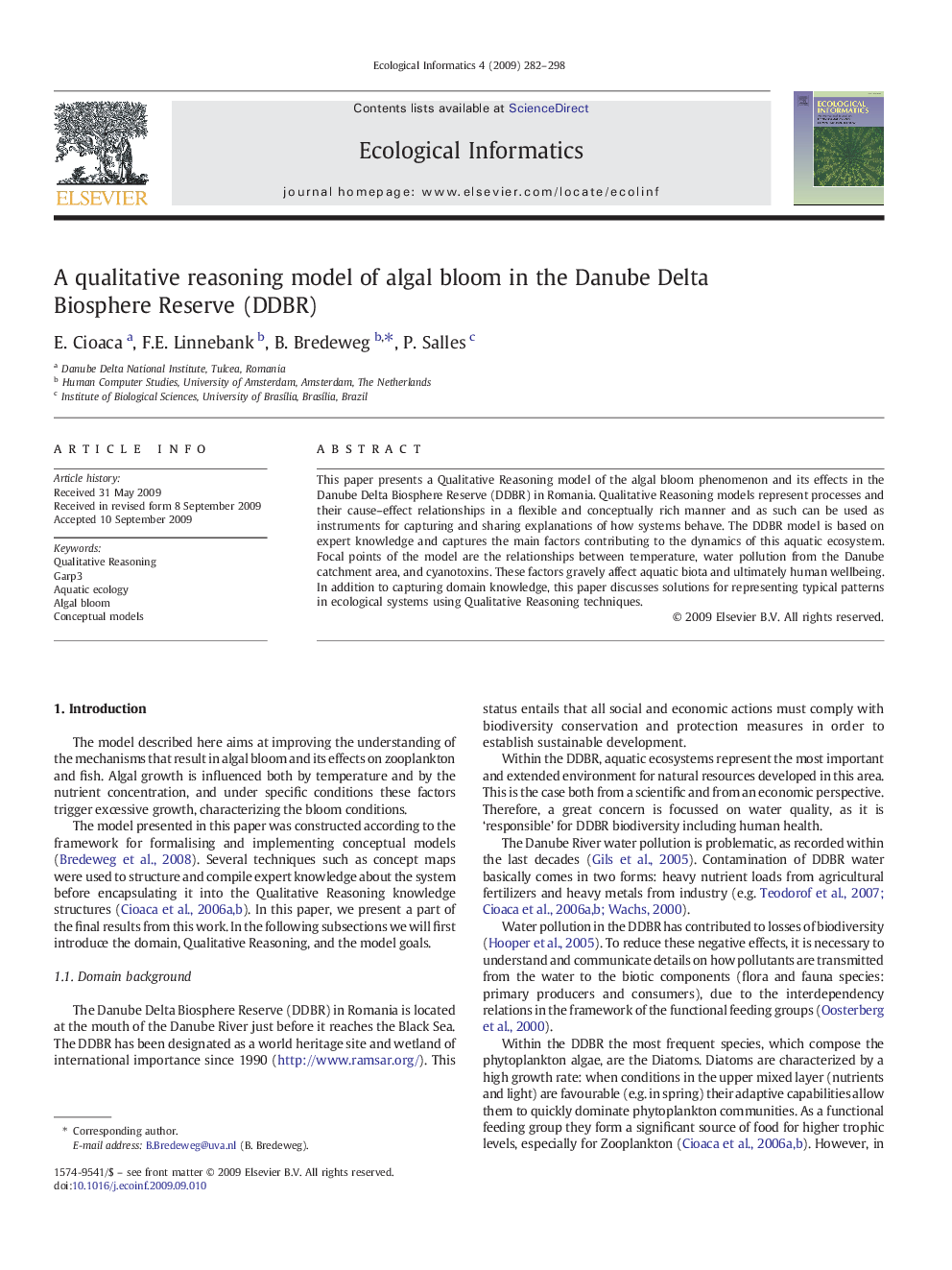 A qualitative reasoning model of algal bloom in the Danube Delta Biosphere Reserve (DDBR)