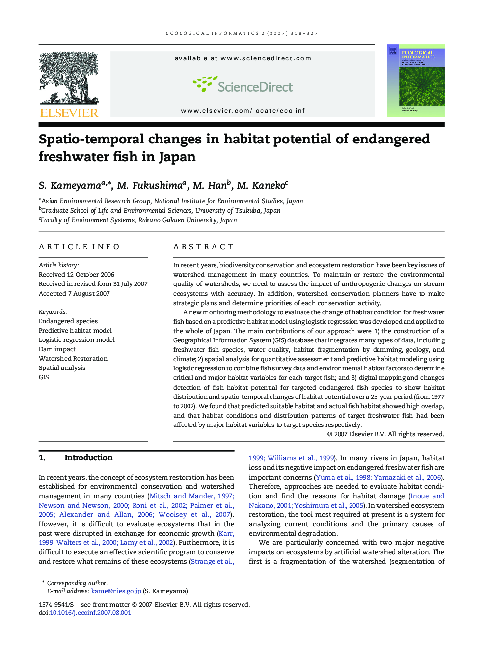 Spatio-temporal changes in habitat potential of endangered freshwater fish in Japan