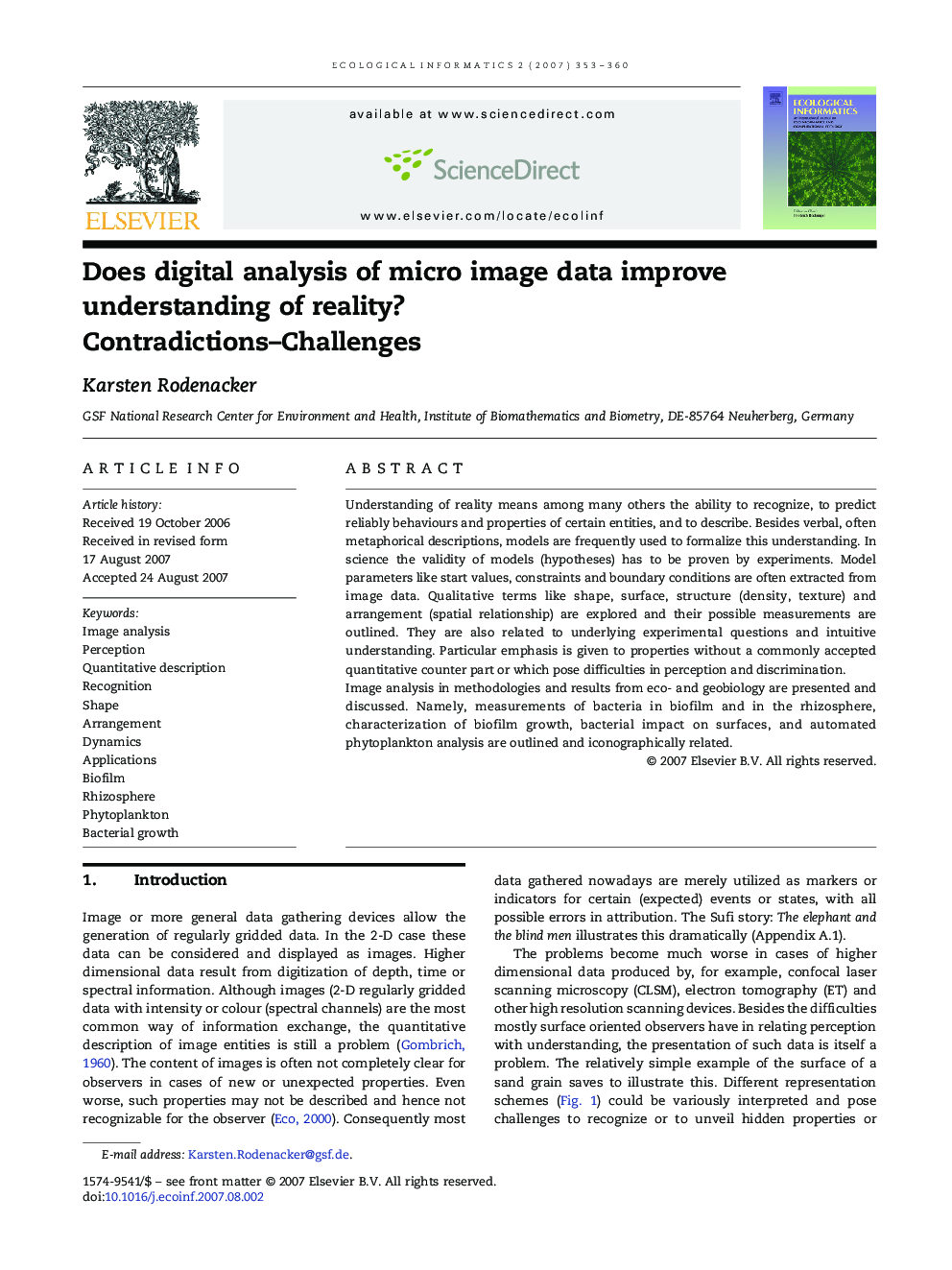 Does digital analysis of micro image data improve understanding of reality?Contradictions–Challenges: Contradictions–Challenges