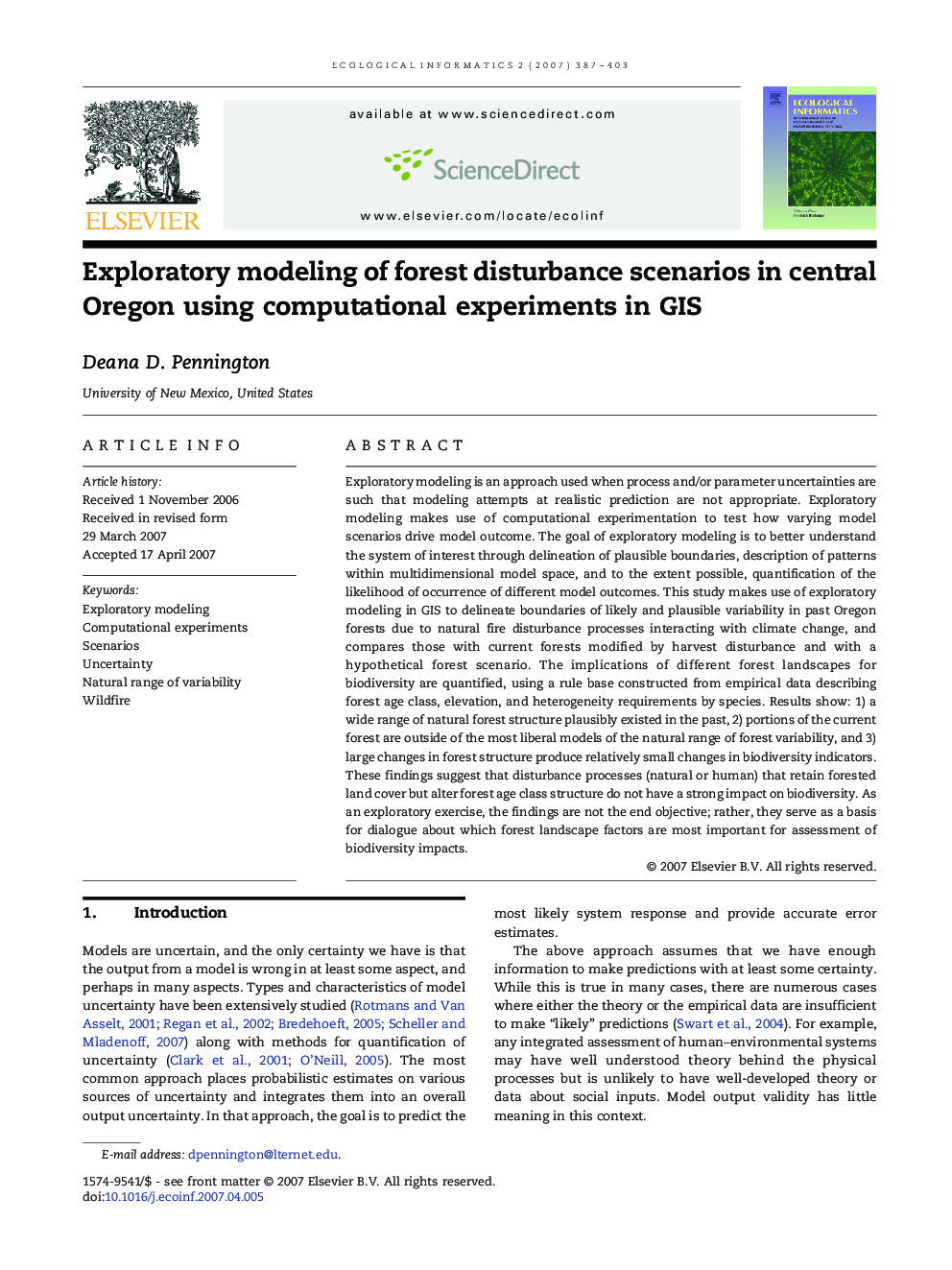 Exploratory modeling of forest disturbance scenarios in central Oregon using computational experiments in GIS