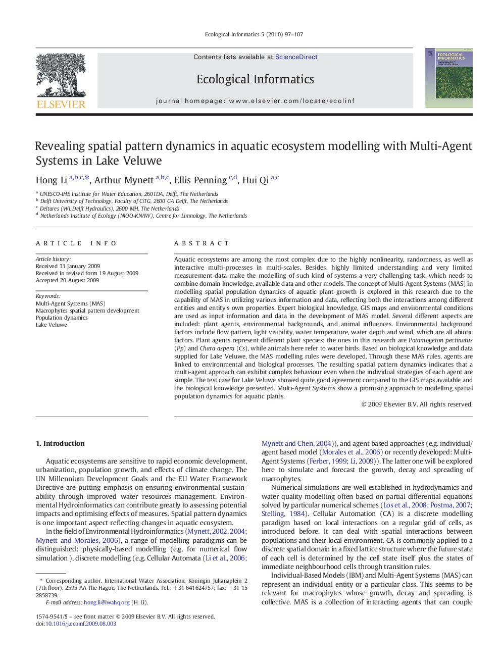 Revealing spatial pattern dynamics in aquatic ecosystem modelling with Multi-Agent Systems in Lake Veluwe