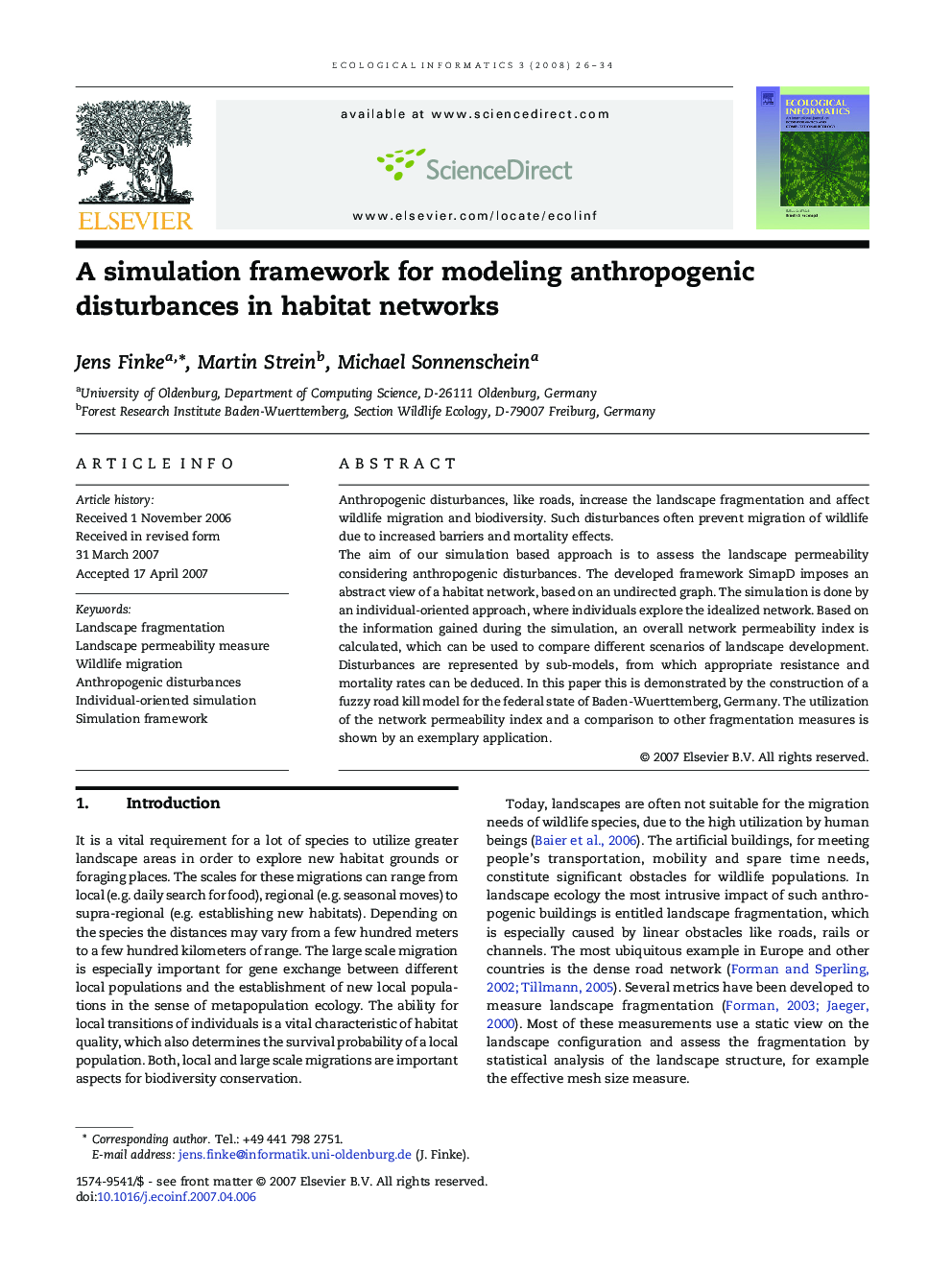 A simulation framework for modeling anthropogenic disturbances in habitat networks
