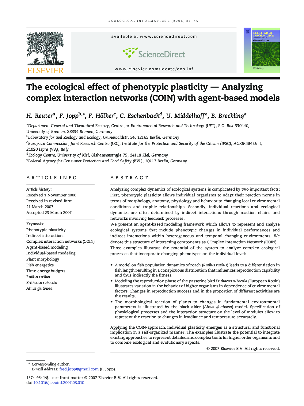 The ecological effect of phenotypic plasticity — Analyzing complex interaction networks (COIN) with agent-based models