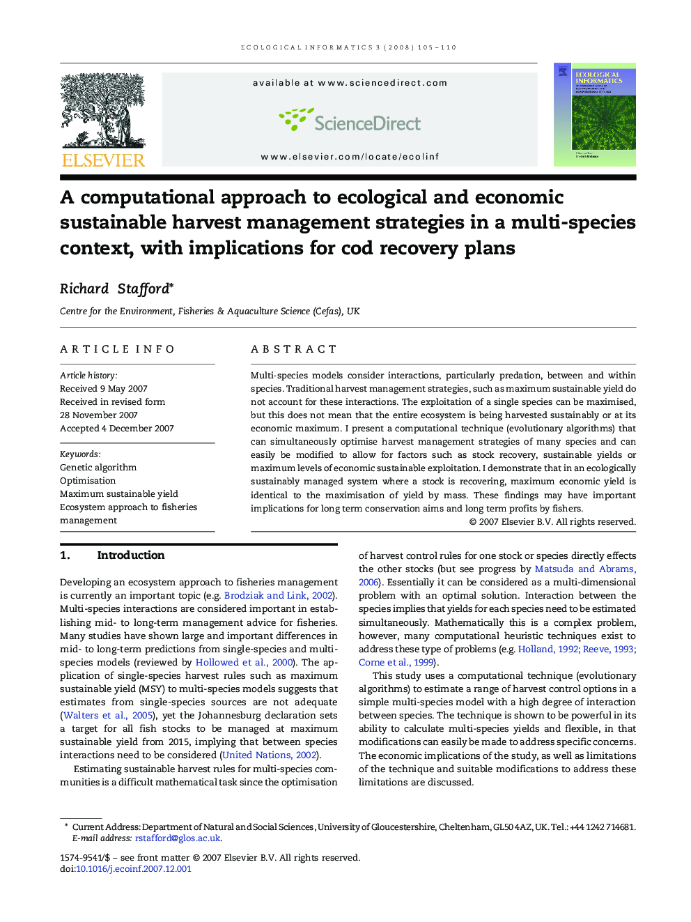 A computational approach to ecological and economic sustainable harvest management strategies in a multi-species context, with implications for cod recovery plans