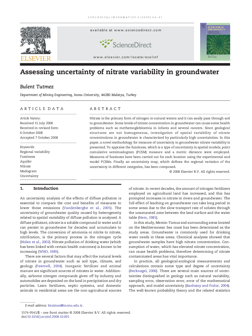 Assessing uncertainty of nitrate variability in groundwater