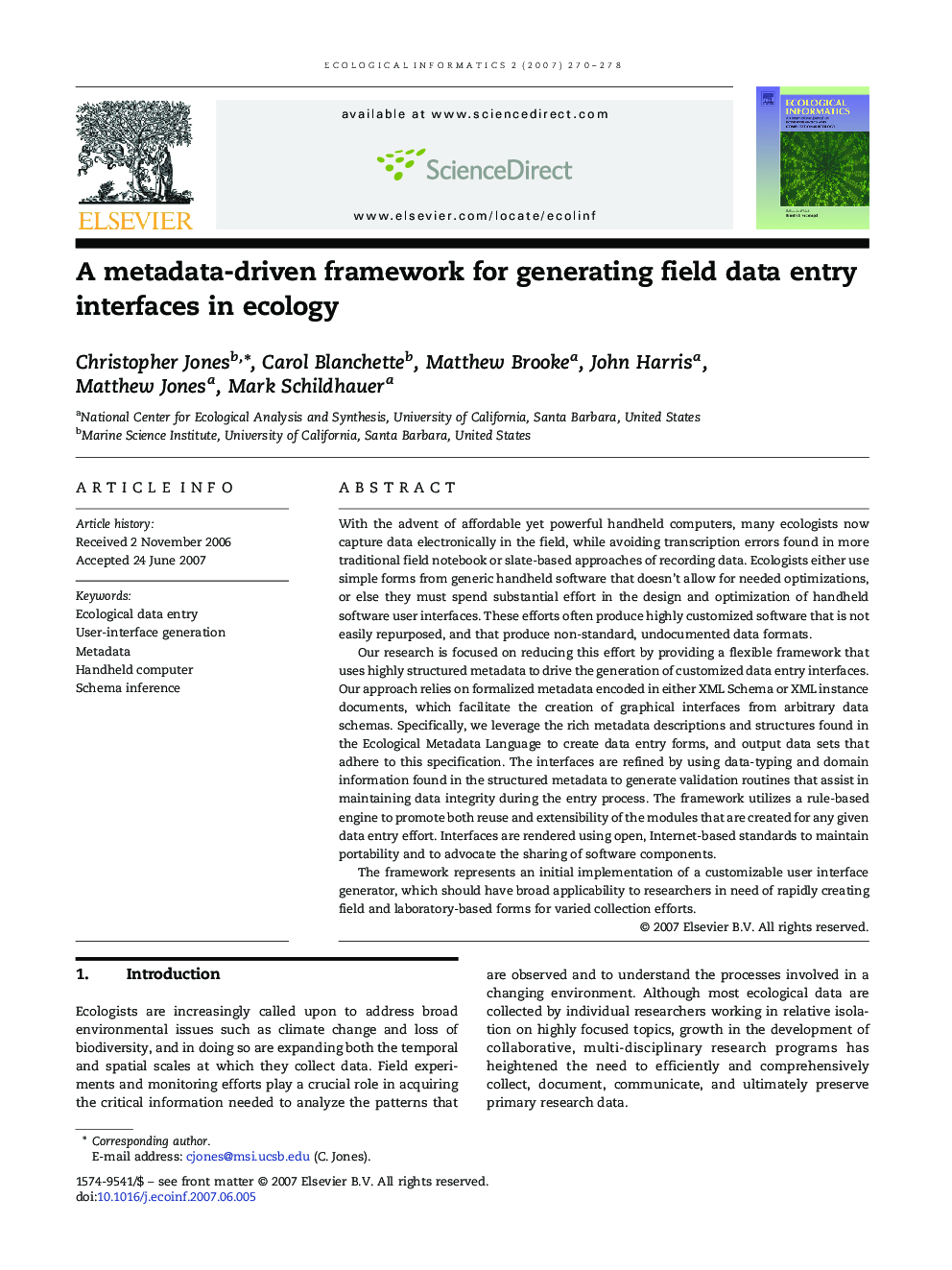 A metadata-driven framework for generating field data entry interfaces in ecology