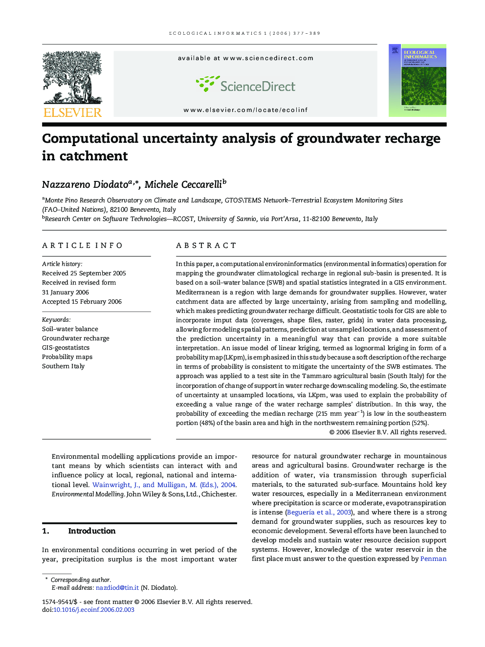Computational uncertainty analysis of groundwater recharge in catchment