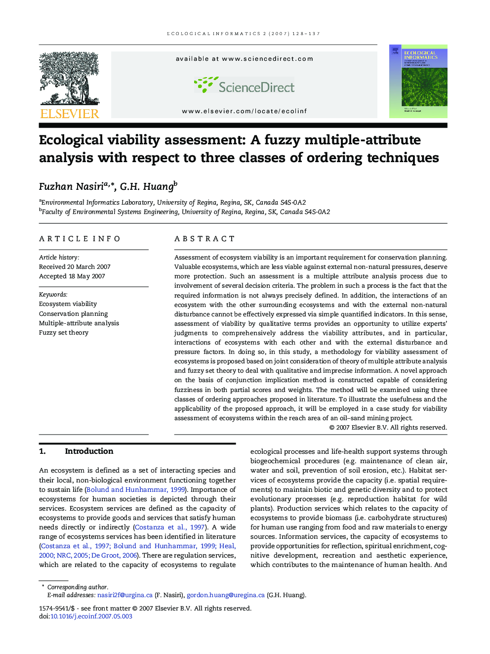 Ecological viability assessment: A fuzzy multiple-attribute analysis with respect to three classes of ordering techniques