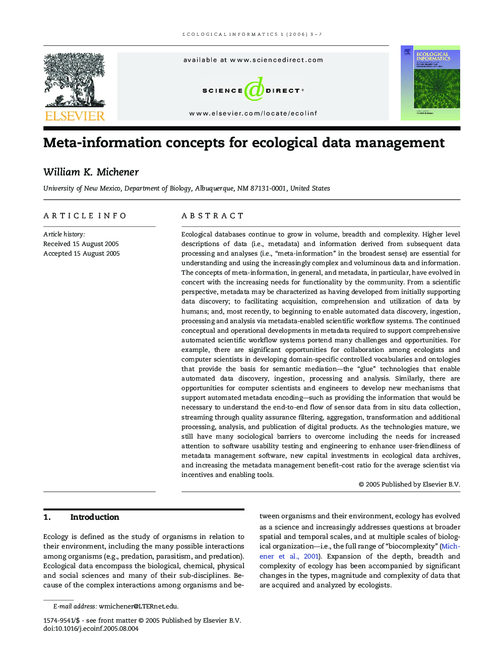 Meta-information concepts for ecological data management