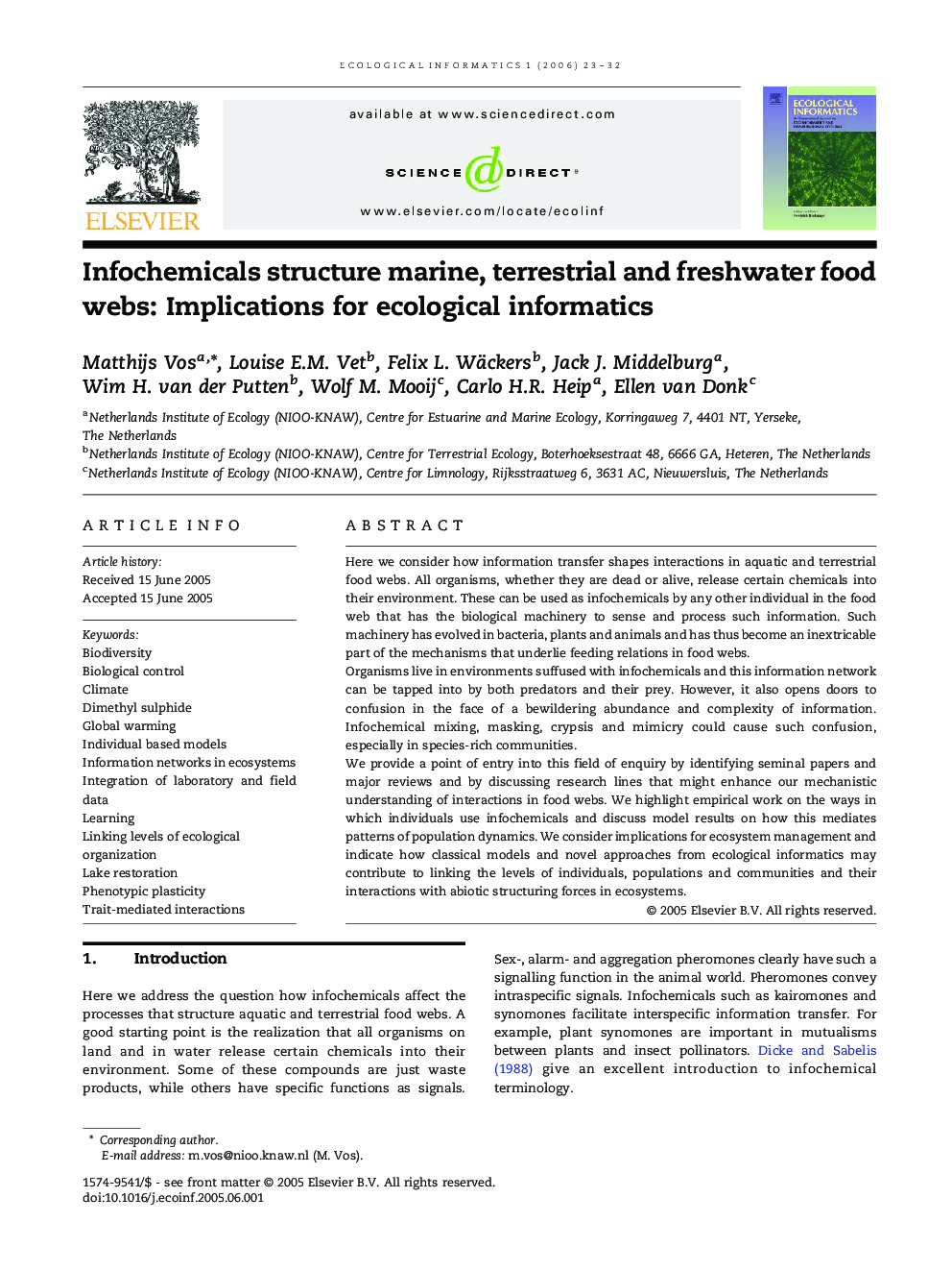 Infochemicals structure marine, terrestrial and freshwater food webs: Implications for ecological informatics